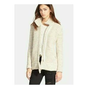IRO Women’s Ajuma Chunky-Knit Boucle Moto Jacket Size 36 Tan Wool Blend EUC
